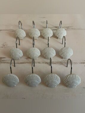 Seashell Shower Curtain Hooks Set of 12 in White